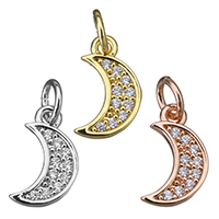 Cubic Zirconia Micro Pave Brass Pendant, Moon, plated, micro pave cubic zirconia, more colors for choice, 7x11.50x2mm, Hole:Approx 3mm, 20PCs/Lot, Sold By Lot