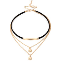 Layered Choker Velveteen Cord with Zinc Alloy with 5.5inch extender chain Shell plated oval chain & for woman 10mm Sold Per Approx 12.5 Inch Strand