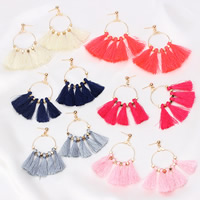 Fashion Fringe Earrings, Brass, with Nylon, Tassel, gold color plated, for woman, more colors for choice, nickel, lead & cadmium free, 30mm, 70mm, Sold By Pair