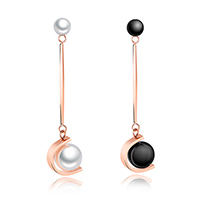 Glass Pearl Earring, 316 Stainless Steel, with Glass Pearl, rose gold color plated, for woman, more colors for choice, 50mm, 13mm, Sold By Pair