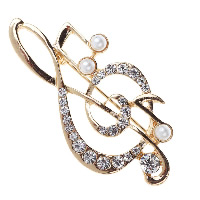 Plastic Pearl Brooch Zinc Alloy with Plastic Pearl Music Note gold color plated for woman & with rhinestone nickel lead & cadmium free Sold By Lot