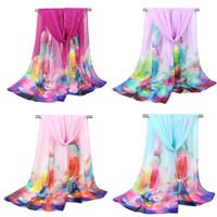 Chiffon Scarf & Shawl, printing, with flower pattern, more colors for choice, 155x50cm, Sold By Strand