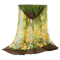 Chiffon Scarf & Shawl, tecido de seda, impressão, com padrão de flores, verde, 160x50cm, vendido por Strand