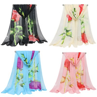 Chiffon Scarf & Shawl, printing, with flower pattern, more colors for choice, 155x50cm, Sold By Strand