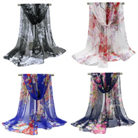 Fashion Scarf, Georgette, printing, with flower pattern, more colors for choice, 160x50cm, Sold By Strand