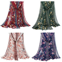 Módní šála, Voile Fabric, tisk, s květinovým vzorem, více barev na výběr, 180x90cm, Prodáno By Strand
