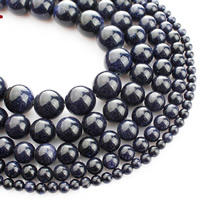blauer Goldsand Perle, rund, verschiedene Größen vorhanden, verkauft per ca. 15 ZollInch Strang