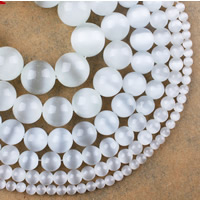 Perles de bijoux oeil de chat, Rond, naturel, normes différentes pour le choix, blanc, Vendu par Environ 15 pouce brin