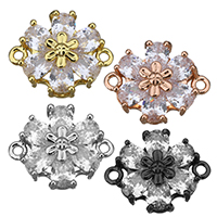 Mosaz Šperky Connector, Květina, á, se zirkony & 1/1 smyčka, více barev na výběr, 17x13.50x6.50mm, Otvor:Cca 1.5mm, 20PC/Lot, Prodáno By Lot