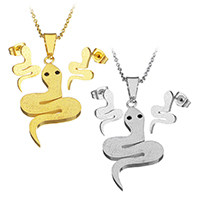 Rhinestone Stainless Steel Jewelry Set, earring & necklace, with 2Inch extender chain, Snake, plated, oval chain & for woman & with rhinestone, more colors for choice, 21x38mm, 1.5mm, 10x17mm, Length:Approx 18 Inch, 10Sets/Lot, Sold By Lot