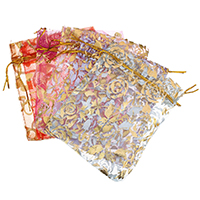 Gauze Drawstring Pouches, with Metallic Cord, different packing style for choice & mixed & gold accent, 93x115x0.50mm, Sold By Bag