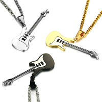 Bijoux pendentifs en acier inoxydable , guitare, Placage, pour homme & noircir, plus de couleurs à choisir, 53mm, Trou:Environ 3x6mm, Vendu par PC
