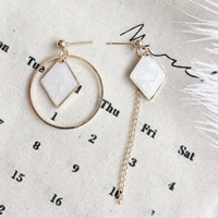 Asymmetric Earrings Zinc Alloy stainless steel post pin gold color plated enamel lead & cadmium free 39mm Sold By Pair