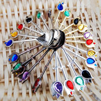 Tibetan Style Spoon, with Crystal, plated, faceted, mixed colors, lead & cadmium free, 6x12x2mm, 12PCs/Box, Sold By Box