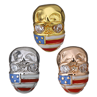 Cubic Zirconia Micro Pave Brass Beads, Skull, plated, micro pave cubic zirconia & enamel, more colors for choice, 7x11x7.50mm, Hole:Approx 2.5mm, 20PCs/Lot, Sold By Lot