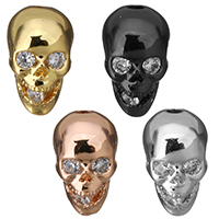 Cubic Zirconia Micro Pave Brass Beads, Skull, plated, micro pave cubic zirconia, more colors for choice, 8x14x10mm, Hole:Approx 1.5mm, 20PCs/Lot, Sold By Lot