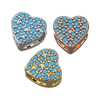 Cubic Zirconia Micro Pave Brass Beads, Heart, plated, multihole & micro pave cubic zirconia, more colors for choice, 7.50x7x4mm, Hole:Approx 1x3mm, 20PCs/Lot, Sold By Lot