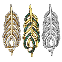 Cubic Zirconia Micro Pave Brass Connector, Leaf, plated, micro pave cubic zirconia & 1/1 loop, more colors for choice, 10.50x32x2.50mm, Hole:Approx 2mm, 10PCs/Lot, Sold By Lot