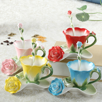 Tea Set, Porcelain, Saucer & spoon & tea cup, Rose, more colors for choice, 160x140mm, 85x75mm, 140mm, Sold By Set