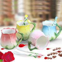 Tea Set, Porcelain, Saucer & spoon & tea cup, Rose, more colors for choice, 80x95mm, 140mm, Sold By Set