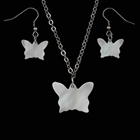 Shell Jewelry Sets, earring & necklace, with Iron, with 5cm extender chain, Butterfly, platinum color plated, different styles for choice, 16x34x2mm, Hole:Approx 0.8mm, Length:Approx 18 Inch, Sold By Set