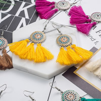 Fashion Fringe Earrings Zinc Alloy with Nylon Cord brass earring hook antique silver color plated for woman & enamel nickel lead & cadmium free Sold By Pair