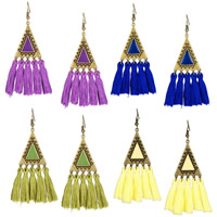 Fashion Fringe Earrings, Tibetan Style, with Nylon Cord, brass earring hook, antique gold color plated, for woman & enamel, more colors for choice, nickel, lead & cadmium free, 53x83mm, Sold By Pair