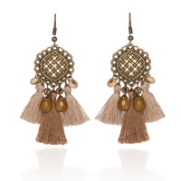 Fashion Fringe Earrings Zinc Alloy with Nylon Cord brass earring hook antique brass color plated Bohemian style & for woman & with rhinestone nickel lead & cadmium free Sold By Pair