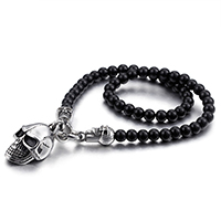 Unisex Necklace Glass with Stainless Steel Skull blacken 8mm Sold Per Approx 18.5 Inch Strand