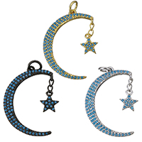 Cubic Zirconia Micro Pave Brass Pendant, Moon and Star, plated, micro pave cubic zirconia, more colors for choice, 17x26.50x2mm, Hole:Approx 3mm, 5PCs/Lot, Sold By Lot