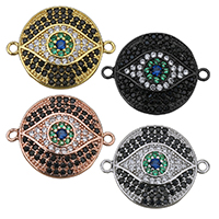 Evil Eye Connector, Brass, Flat Round, plated, evil eye pattern & micro pave cubic zirconia & 1/1 loop, more colors for choice, 19.50x15x3mm, Hole:Approx 1mm, 10PCs/Lot, Sold By Lot