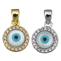 Evil Eye Pendants Brass Flat Round plated evil eye pattern & micro pave cubic zirconia & enamel Approx Sold By Lot