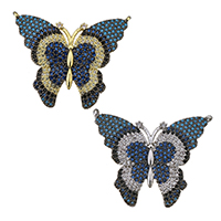 Cubic Zirconia Micro Pave Brass Pendant, Butterfly, plated, micro pave cubic zirconia & double-hole, more colors for choice, 32x26x2mm, Hole:Approx 1mm, 5PCs/Lot, Sold By Lot