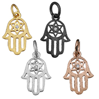 Cubic Zirconia Micro Pave Brass Pendant, Hamsa, plated, micro pave cubic zirconia & hollow, more colors for choice, 9x13x1mm, Hole:Approx 3mm, 20PCs/Lot, Sold By Lot