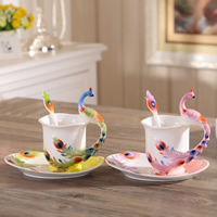 Tea Set, Porcelain, Saucer & spoon & tea cup, Phoenix, more colors for choice, 115x140mm, 170x125mm, 143mm, Sold By Set