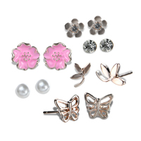 Zinc Alloy Stud Earring Set earring with ABS Plastic Pearl & Crystal stainless steel post pin plated enamel & faceted & with rhinestone lead & cadmium free 7mm-11mm Sold By Set