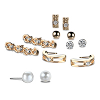 Conjuntos de joyería de aleación de zinc, con Perlas de plástico ABS & Cristal, acero inoxidable aguja de pendiente, chapado en color dorado, facetas & con diamantes de imitación, libre de plomo & cadmio, 4mm-23mm, 6parespareja/Set, Vendido por Set