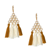 Fashion Fringe Earrings Zinc Alloy with Nylon Cord brass hoop earring Chinese Knot gold color plated for woman & hollow nickel lead & cadmium free 40mm Sold By Pair