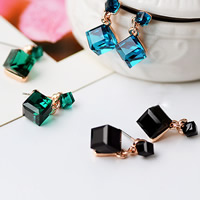 Crystal Earrings Zinc Alloy with Crystal stainless steel post pin Cube rose gold color plated faceted lead & cadmium free 20mm Sold By Pair