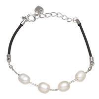 Bracelet en perles de culture d'eau douce, perle d'eau douce cultivée, avec silicone & laiton, avec 3cm chaînes de rallonge, pour femme, 6-7mm, Vendu par Environ 5.5 pouce brin