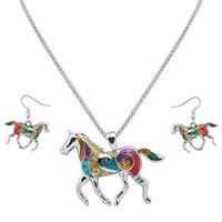 Tibetan Style Jewelry Sets, earring & necklace, Horse, plated, lantern chain & enamel, more colors for choice, lead & cadmium free, 430mm, Length:Approx 16.5 Inch, Sold By Set
