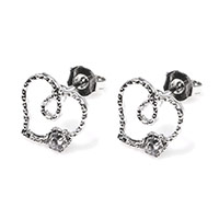 Tibetan Style Stud Earring, Heart, platinum plated, for woman & with rhinestone & hollow, nickel, lead & cadmium free, 10x10mm, 12Pairs/Lot, Sold By Lot