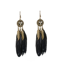 Fashion Feather Earring, Tibetan Style, with Feather, brass earring hook, antique brass color plated, for woman & enamel, more colors for choice, nickel, lead & cadmium free, 28x114mm, Sold By Pair