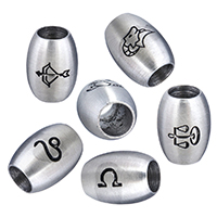 Stainless Steel European Beads, Oval, with constellation symbols & different designs for choice & matte, 12x9mm, Hole:Approx 5mm, 10PCs/Lot, Sold By Lot