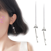 Zircon cubique ( CZ ) Boucles d'oreilles pendantes, laiton, avec zircon cubique, glandpompon, Placage de couleur platine, pour femme, 5mm, 4mm, 140mm, Vendu par paire