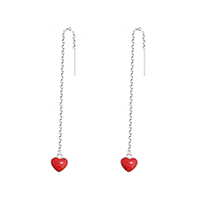 Brass Thread Through Earrings Heart platinum color plated for woman & epoxy gel 75mm Sold By Pair
