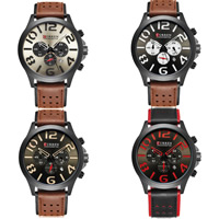 Curren® män smycken Watch, Kohud, med zinklegering ratten & Glas, plated, för människan & vattentät, fler färger för val, 48x13mm, 24mm, Längd Ca 9.4 inch, Säljs av PC
