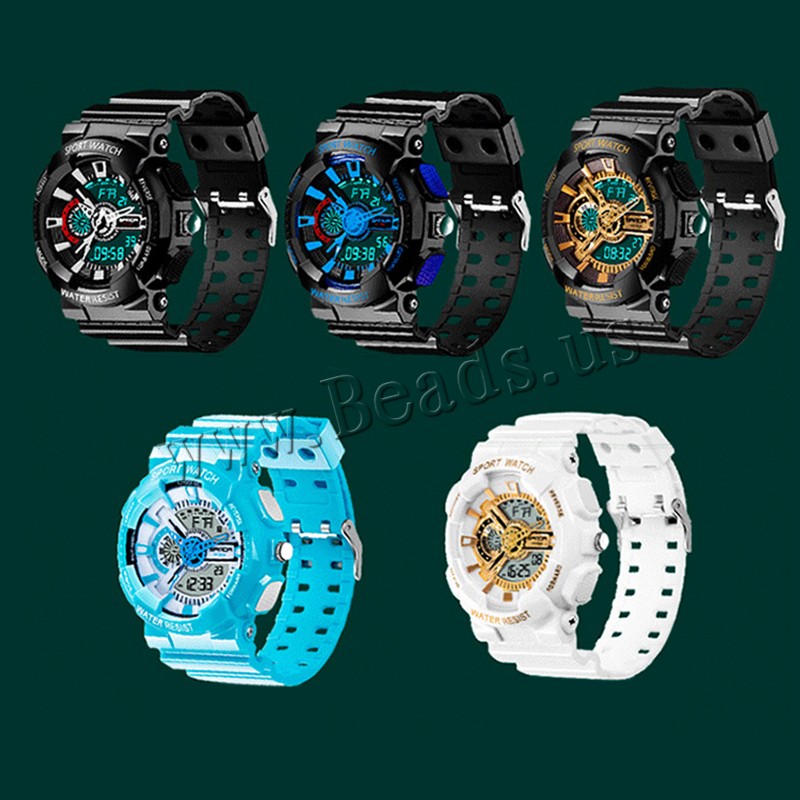 Plastic, with plastic dial & Glass, Unisex & LED & waterproof, more colors for choice, 50mm, 22mm, Length:5.5-9.5 Inch, Sold By PC
