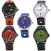 CURREN® mænd smykker Watch, Koskind, med zink legering dial & Glas, forgyldt, for mennesket, flere farver til valg, 44x12mm, 22mm, Længde Ca. 9.4 inch, Solgt af PC