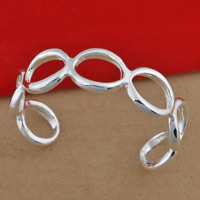 Латунь браслет-манжеты, плакированный настоящим серебром, Женский, не содержит свинец и кадмий, 18mm, внутренний диаметр:Приблизительно 60mm, длина:Приблизительно 7 дюймовый, продается PC
